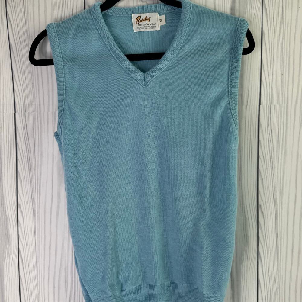Vintage Barclay Sweater Vest Men’s Medium Blue Acrylic Poly Blend Grandpa Preppy